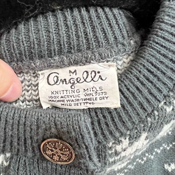 Vintage Angelli Gray White Fair Isle Cardigan - Picture 2 of 6